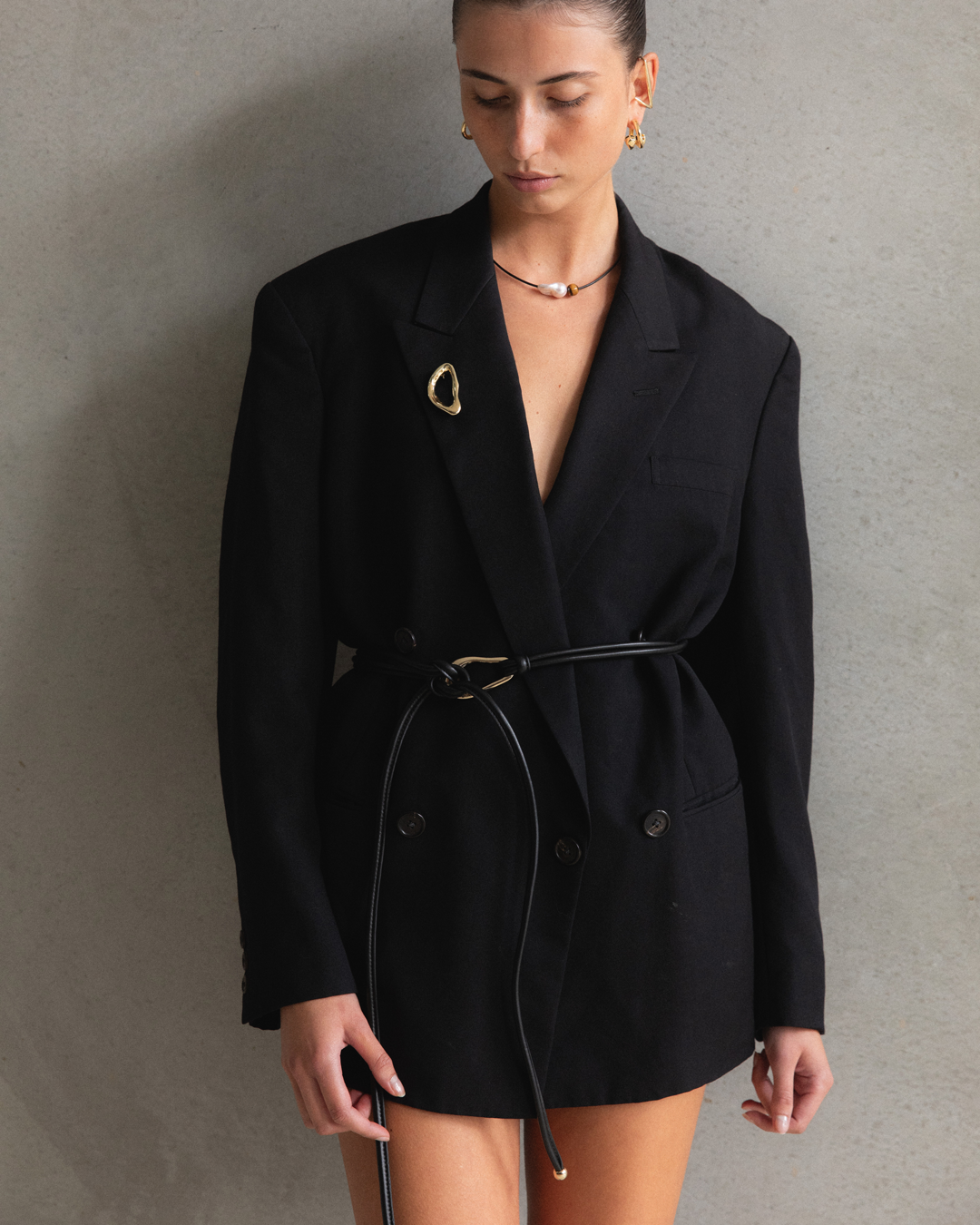 Formation Leather Cord Belt - Black + Silver