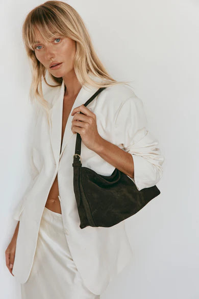 Eden Dark Chocolate Suede Shoulder Bag
