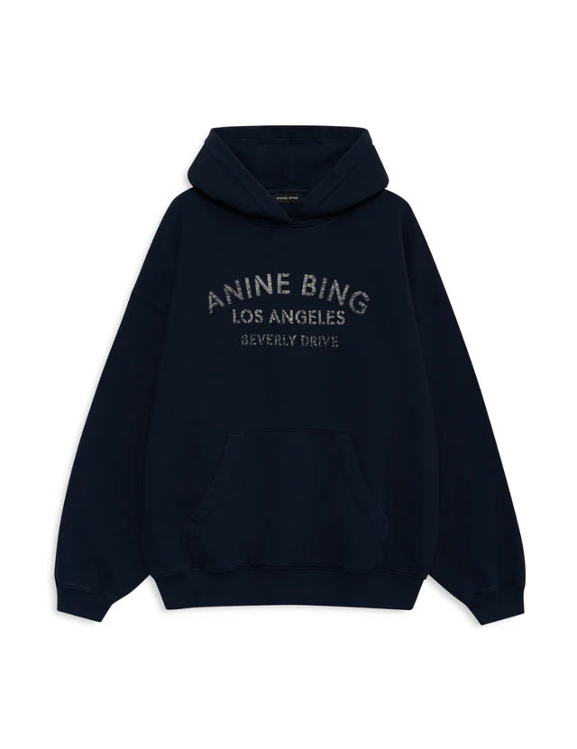 Black hoodie with 'ANINE BING LOS ANGELES' text on a white background