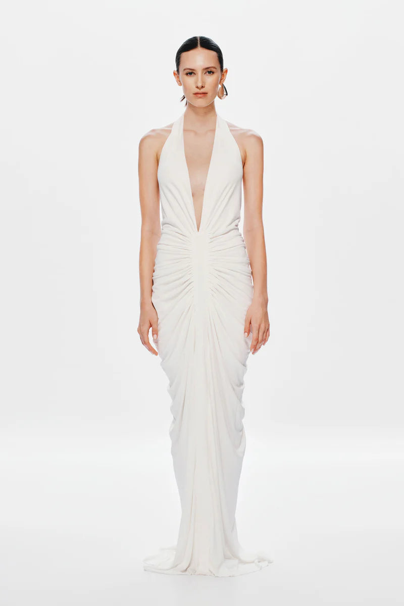The Venus Gathered Cupro Dress - Ivory