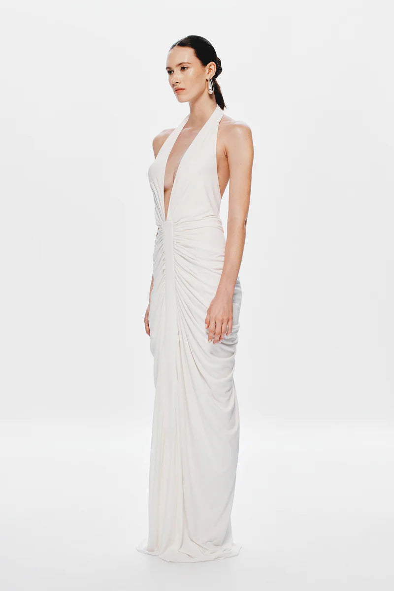 The Venus Gathered Cupro Dress - Ivory