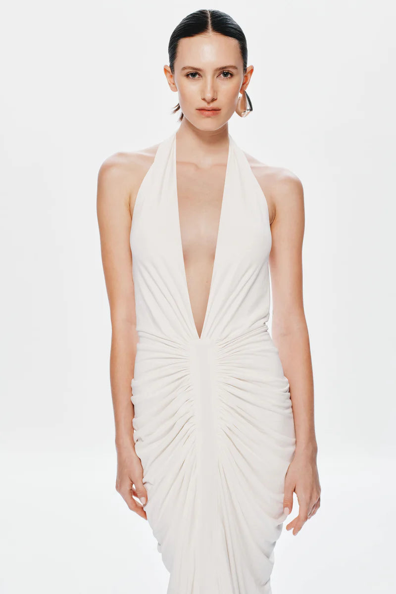 The Venus Gathered Cupro Dress - Ivory