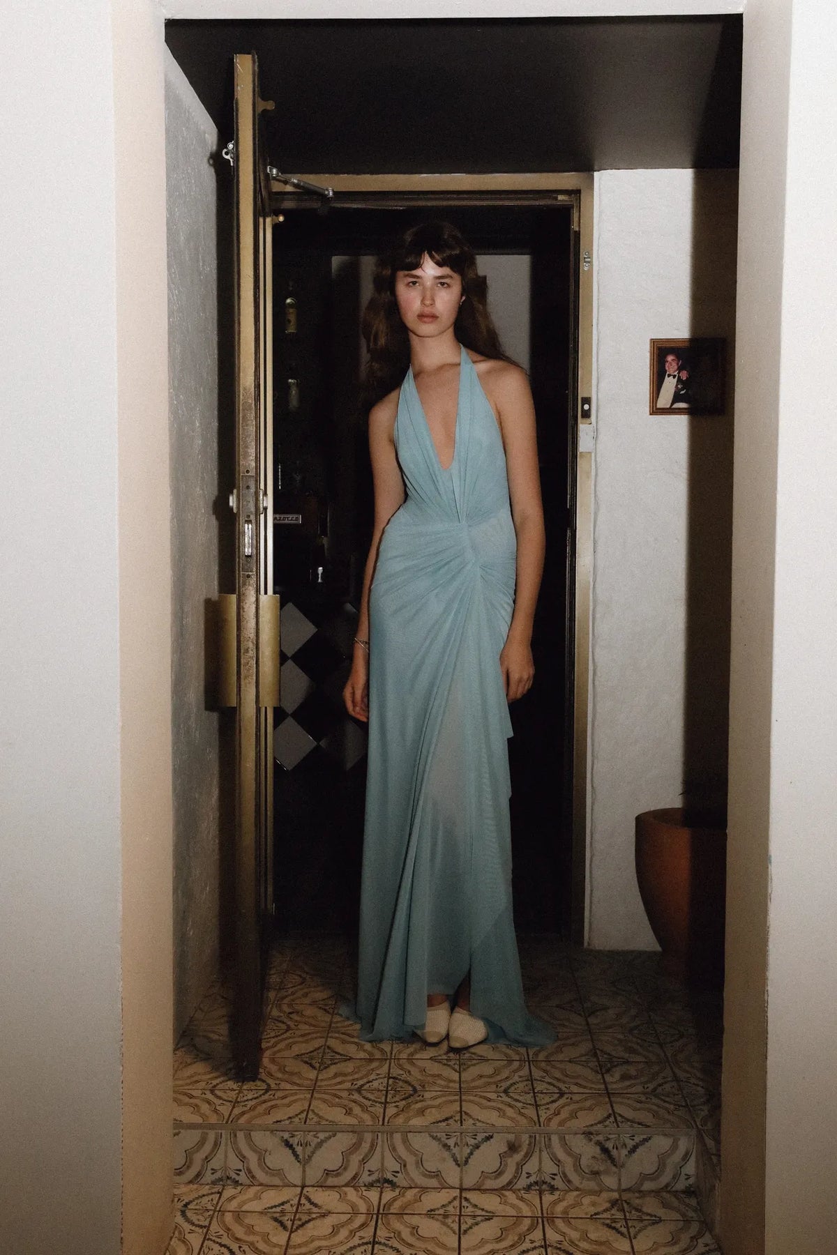 Xanthi V Neck Maxi Dress - Bermuda Blue
