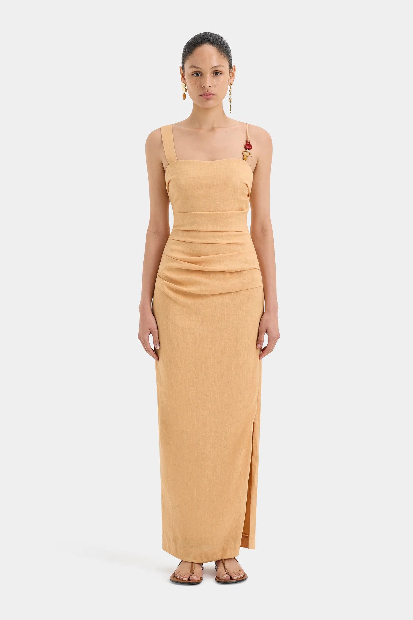 Antonia Beaded Midi Dress - Light Tan