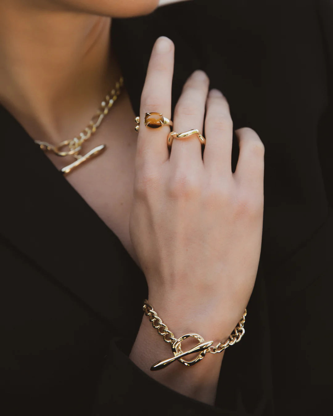 Accord Gemstone Ring - 18k Gold Plating + Tiger's Eye