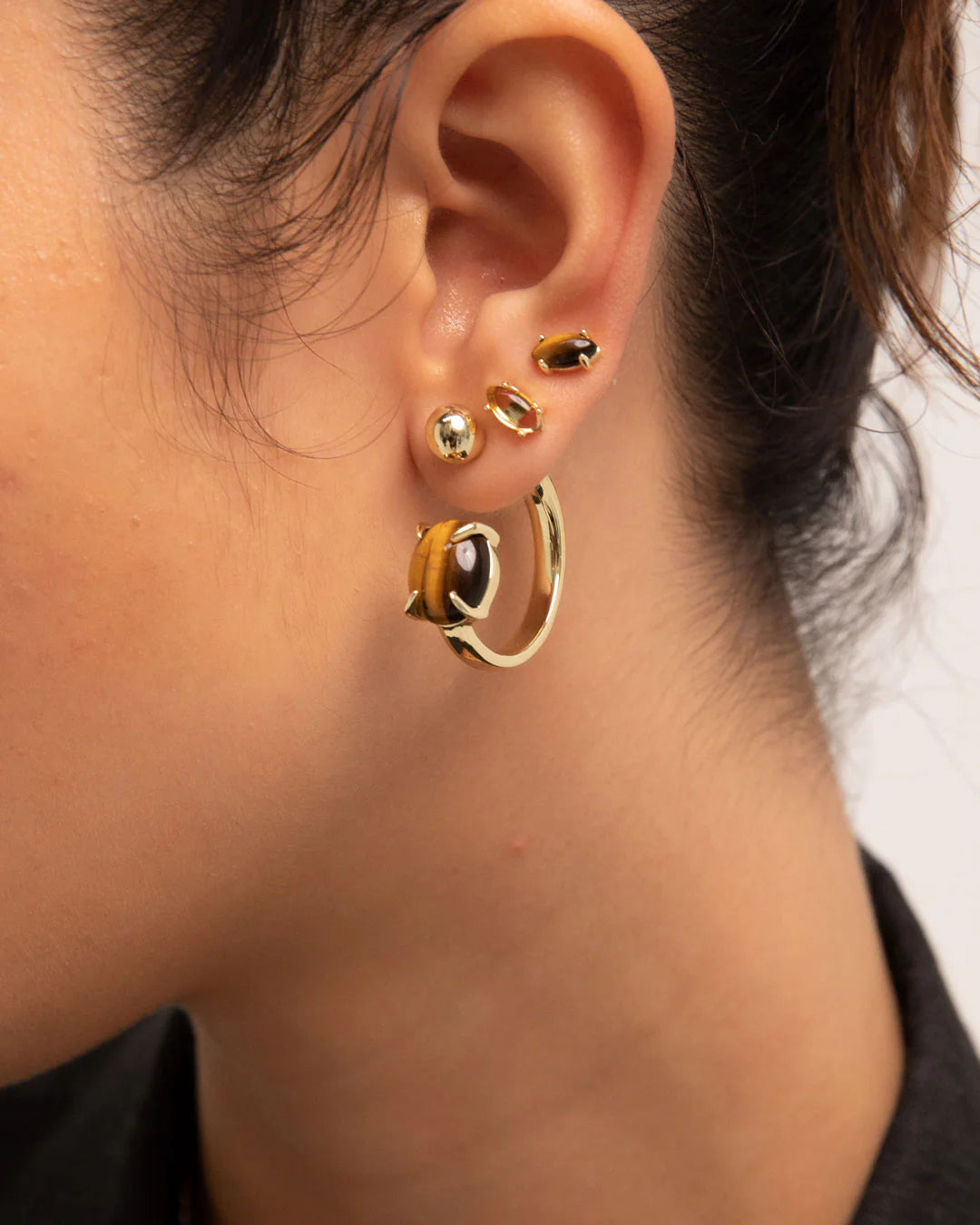 Accord Punk Earrings - 18k Gold + Tigers Eye