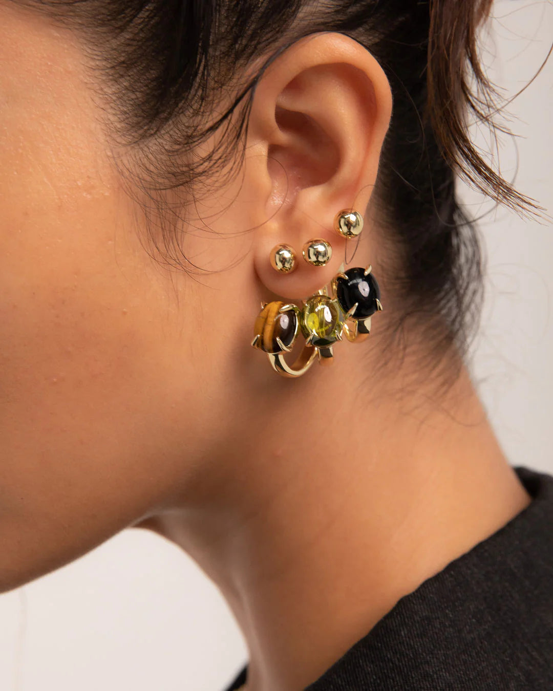 Accord Punk Earrings - 18k Gold + Tigers Eye