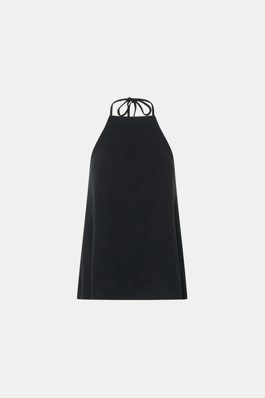 Black halter neck dress on a white background