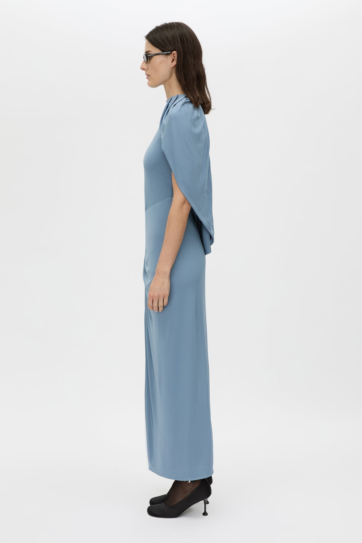 Paloma Draped Sleeve Dress - Dusty Blue