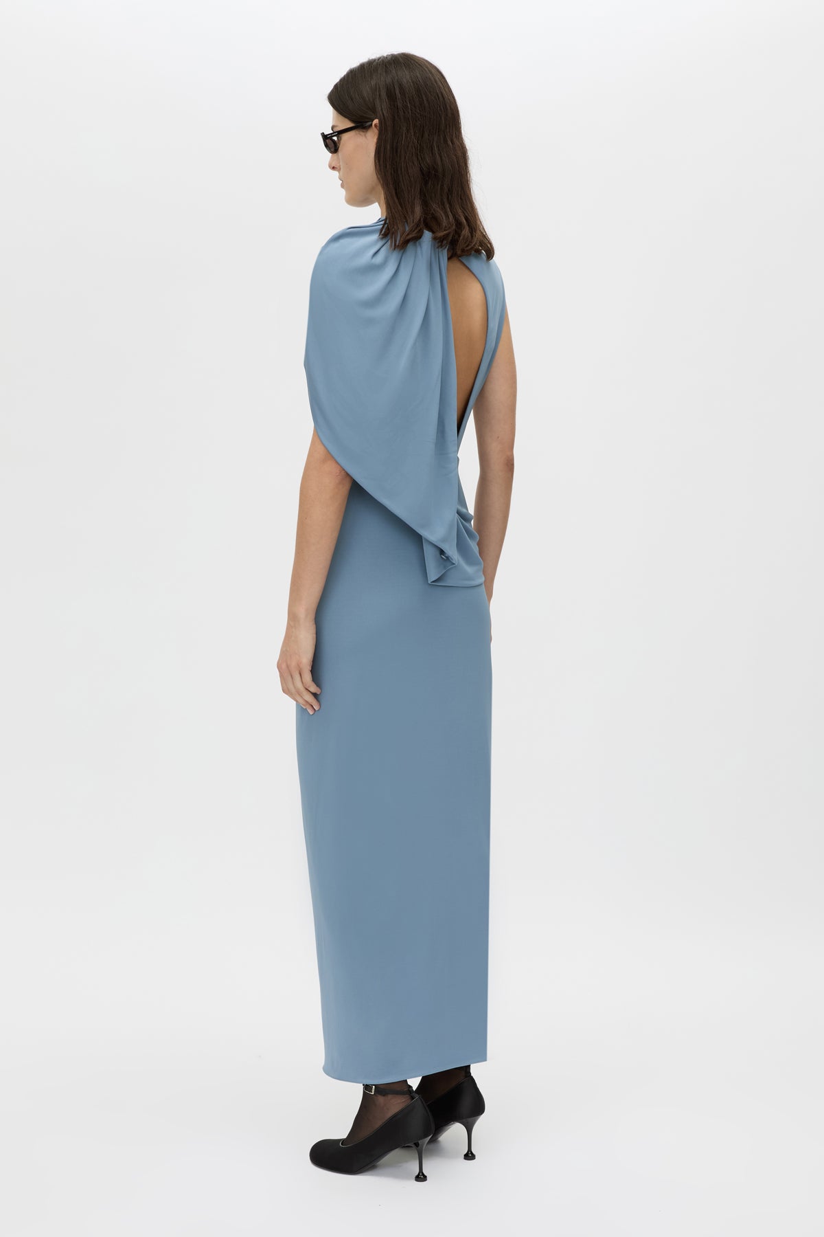 Paloma Draped Sleeve Dress - Dusty Blue