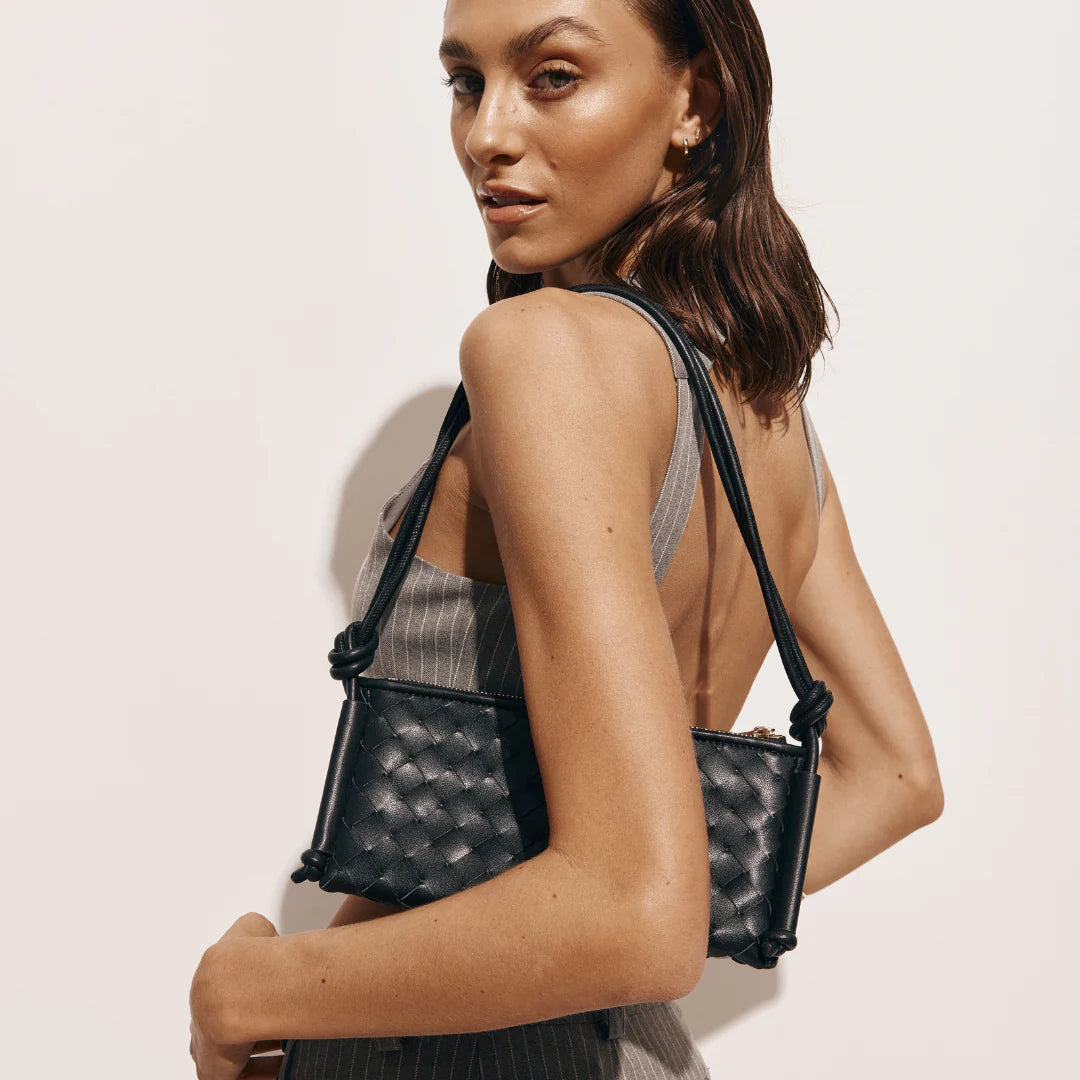 Daniella Triangular Woven Shoulder Bag - Black