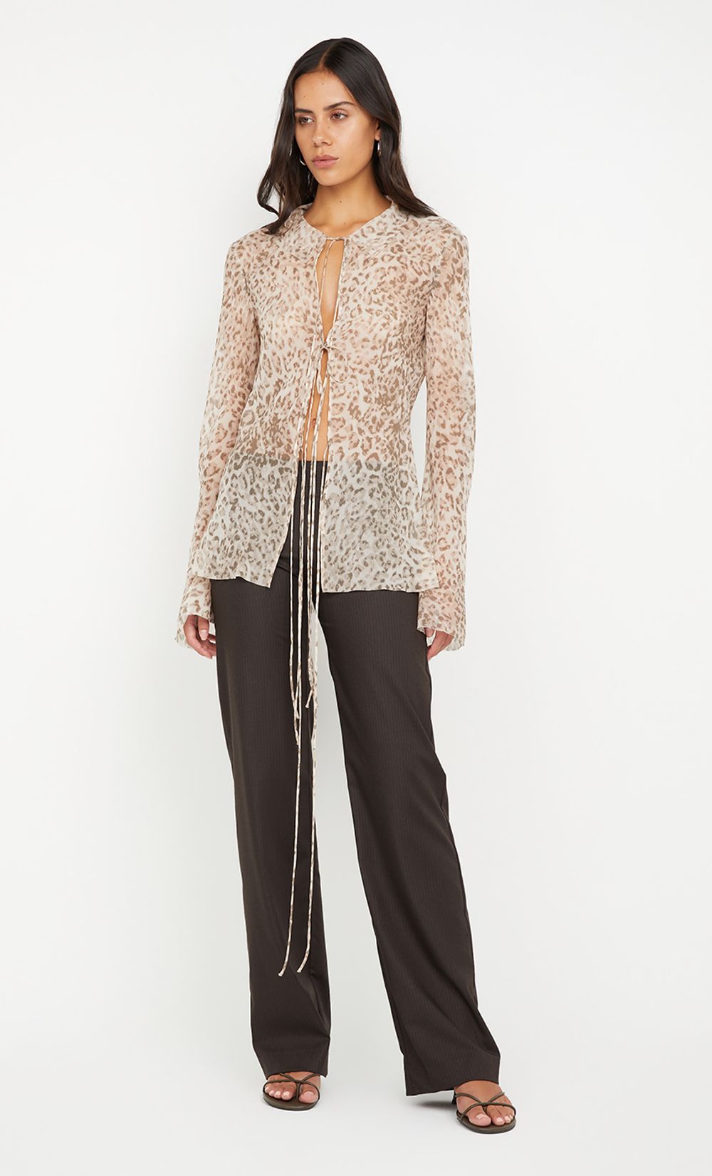 Feline Tie Blouse - Faded Leopard