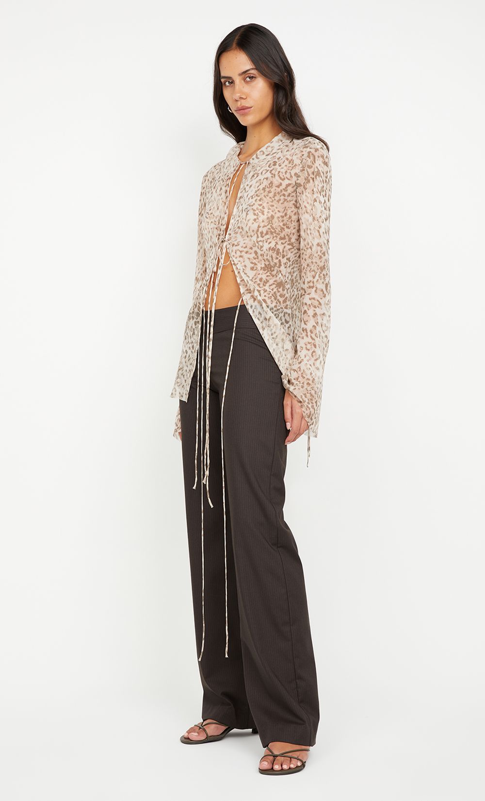 Feline Tie Blouse - Faded Leopard