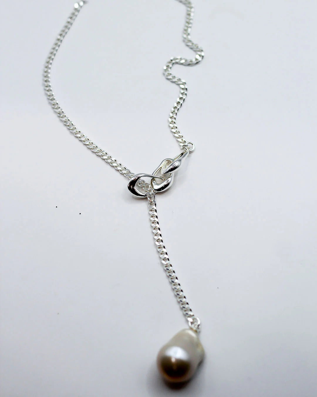 Linked Pearl Necklace - Brass, Pearl and Sterling Silver
