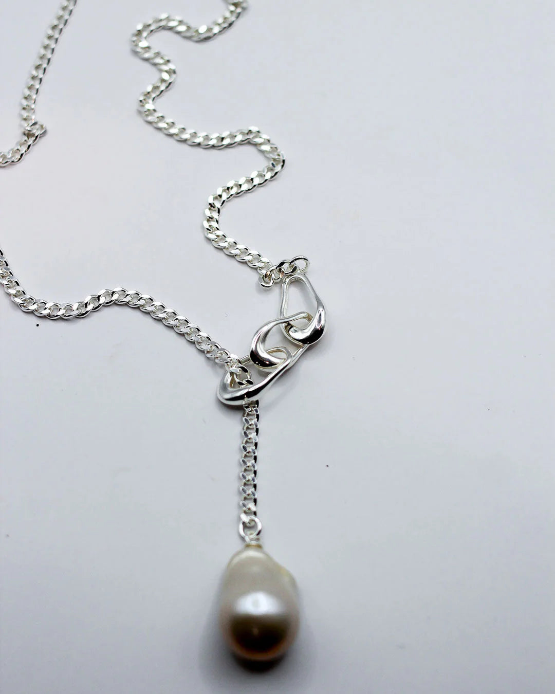 Linked Pearl Necklace - Brass, Pearl and Sterling Silver