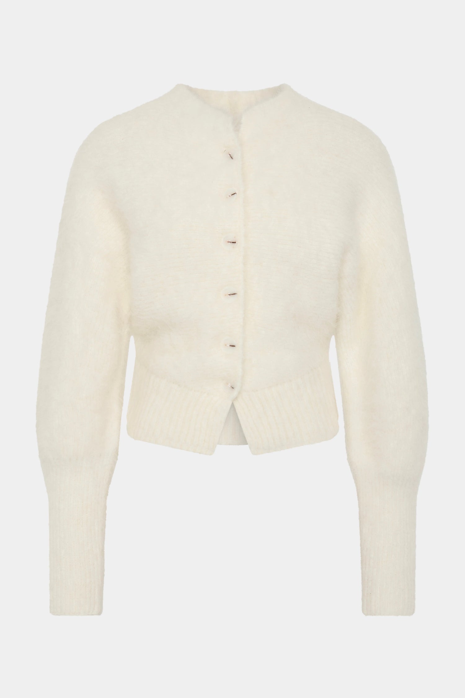 White cardigan on a light gray background