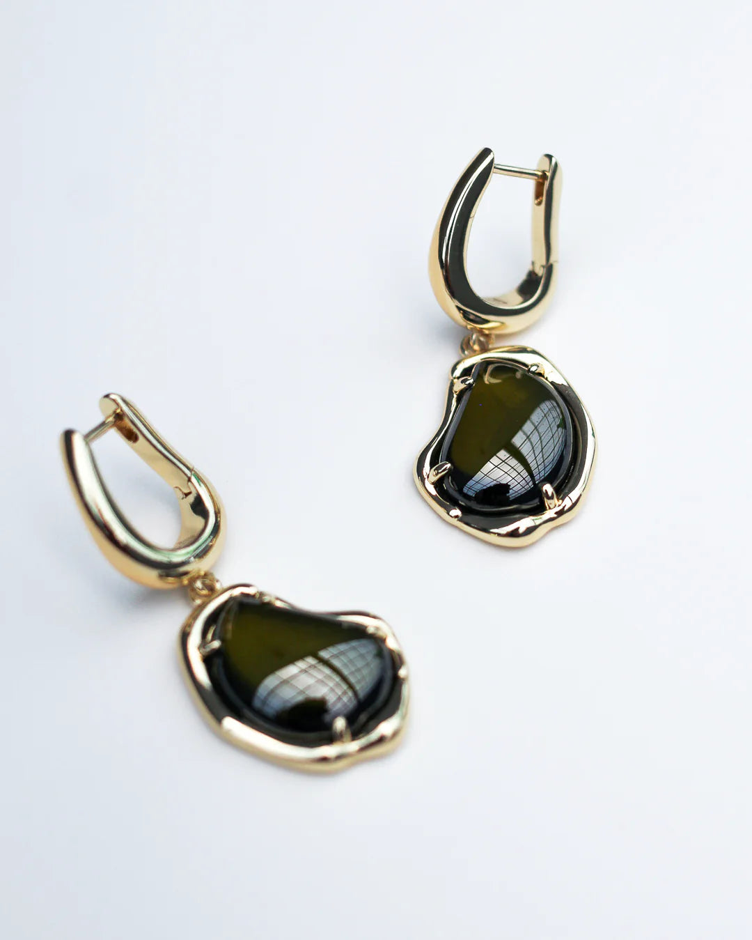 Bean Charm Earrings - 18k Gold + CZ Peridot