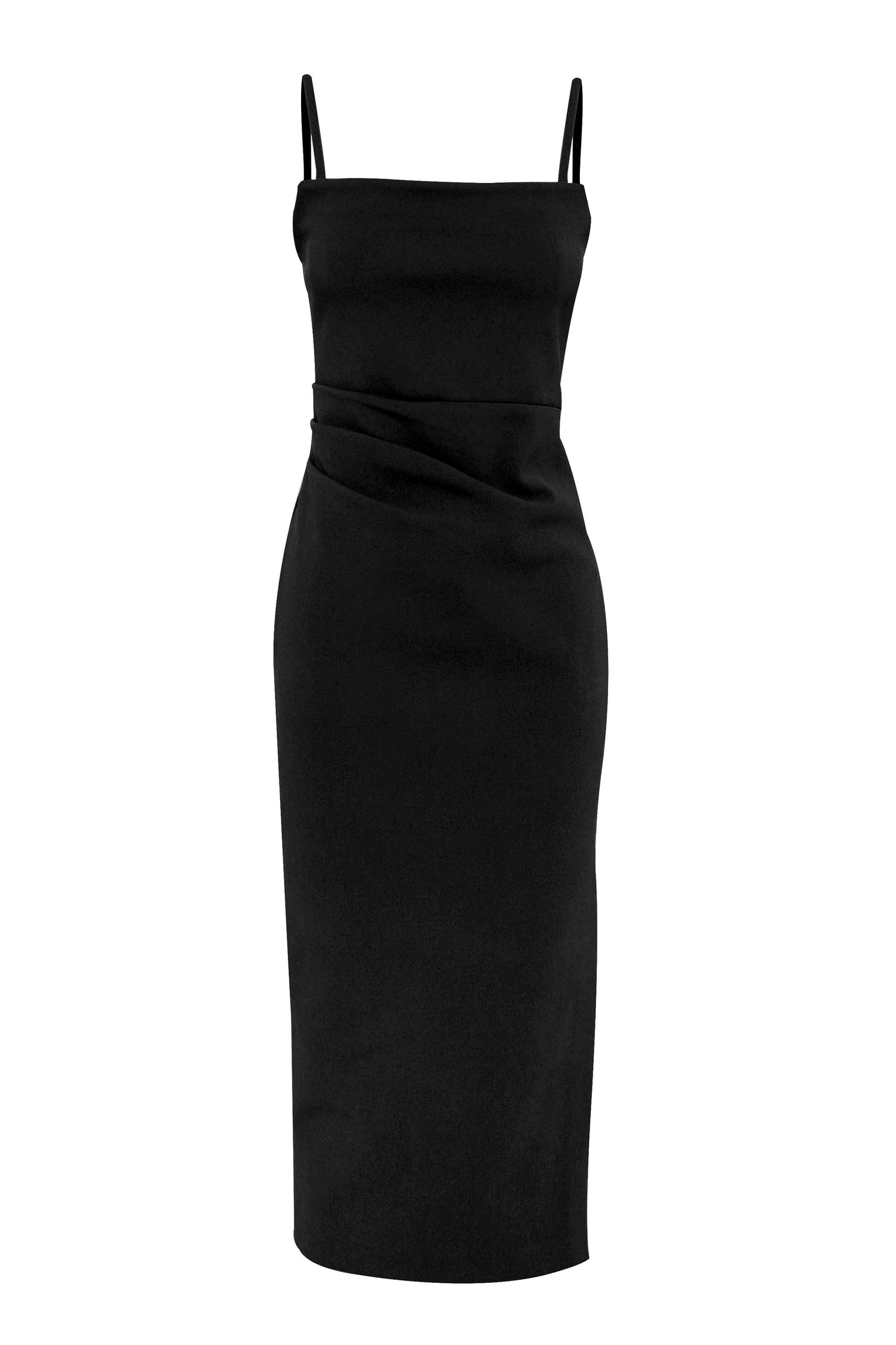 Revere Draped Midi Dress - Black