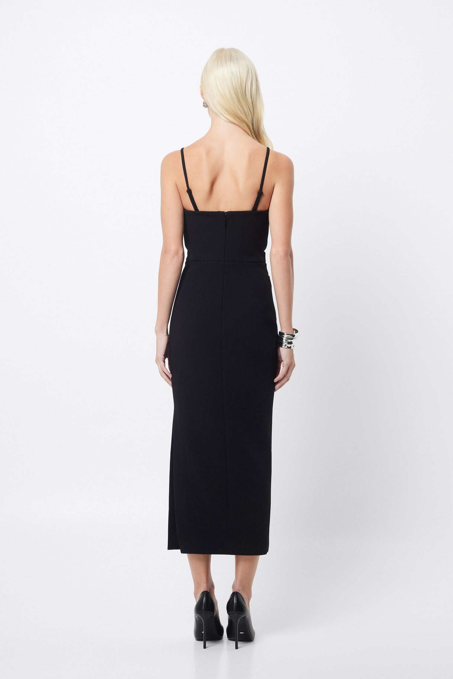 Revere Draped Midi Dress - Black