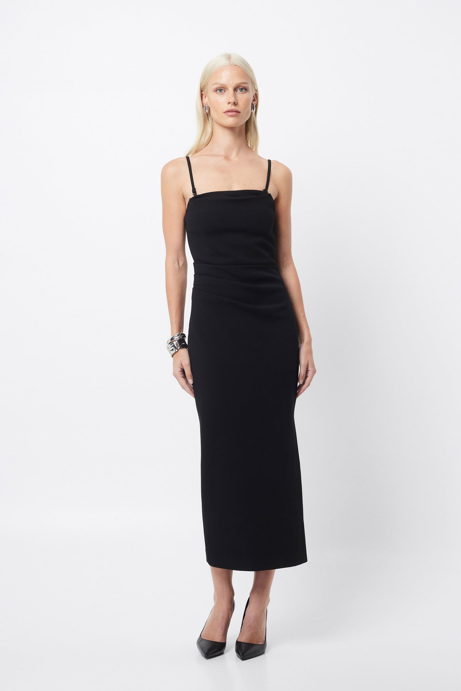 Revere Draped Midi Dress - Black