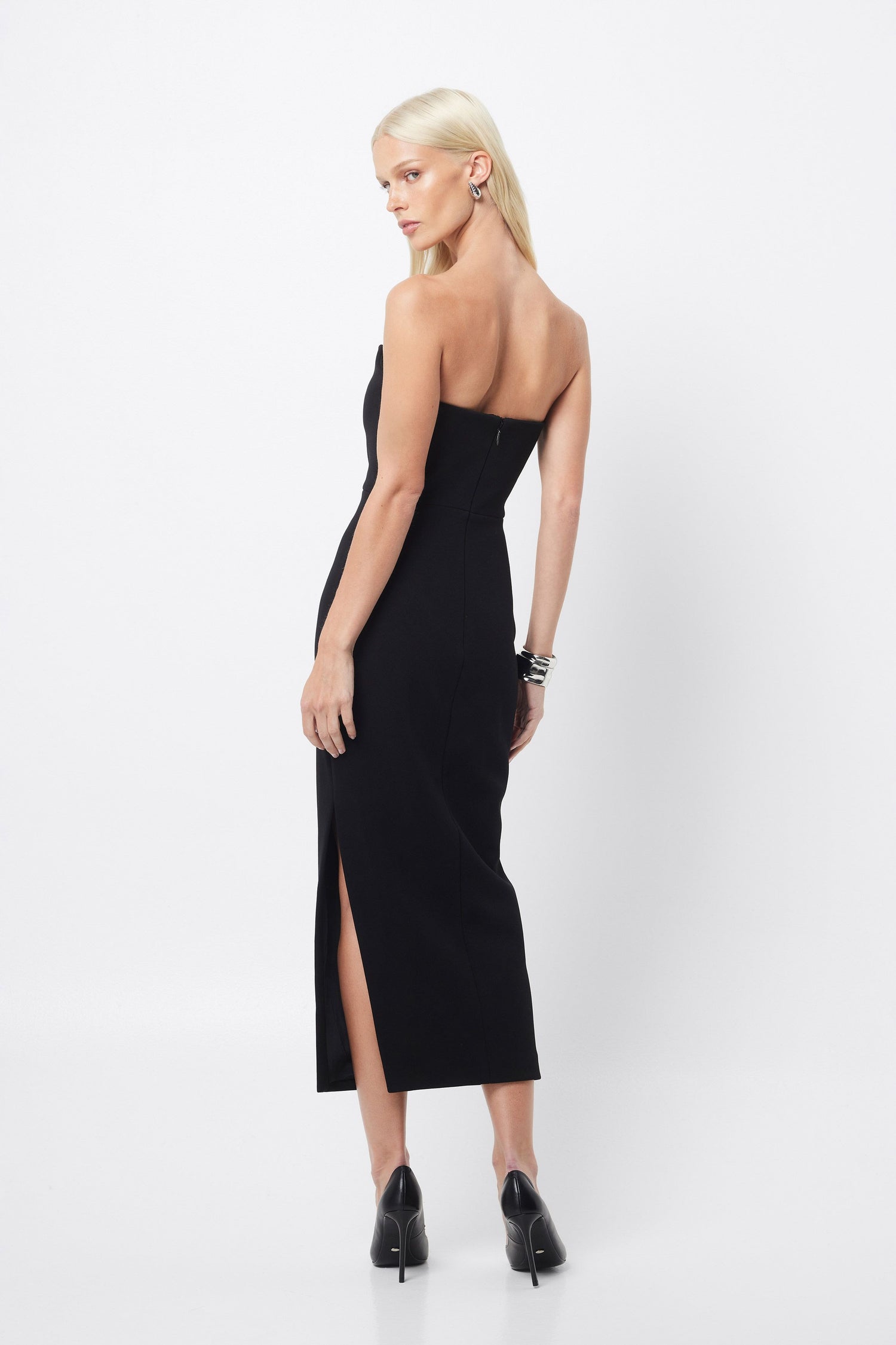 Revere Draped Midi Dress - Black