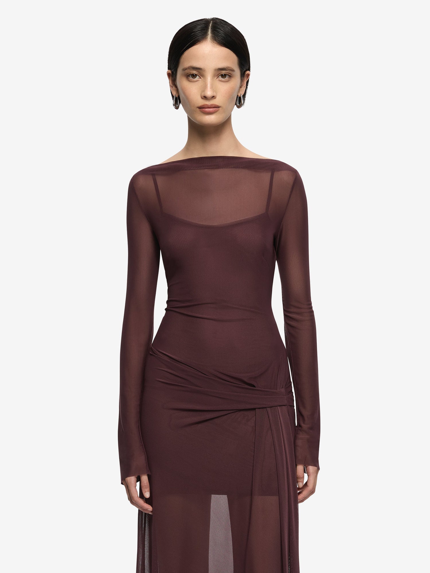 Marabou L/S Maxi Dress - Aubergine
