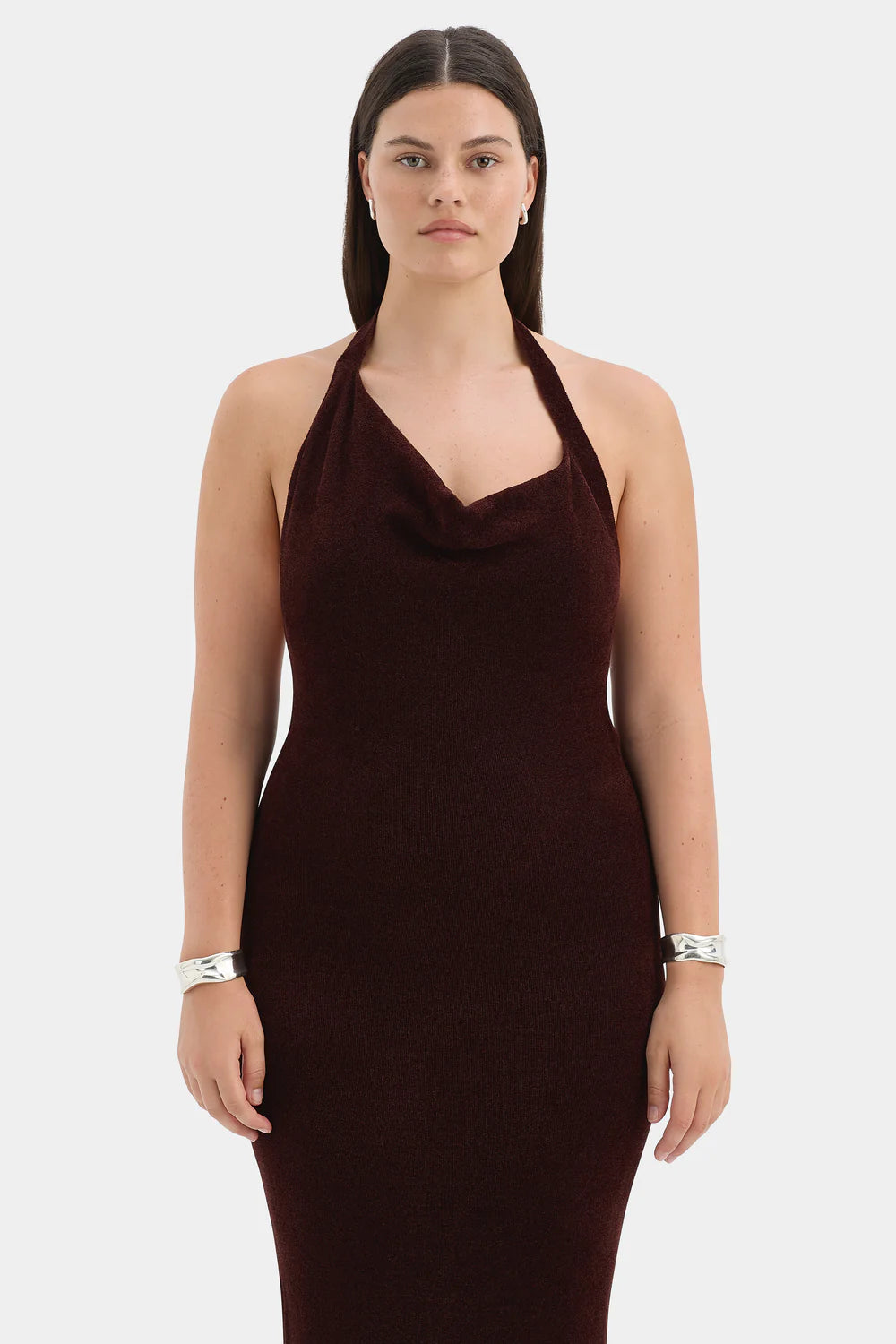 Violetta Drape Midi Dress - Plum