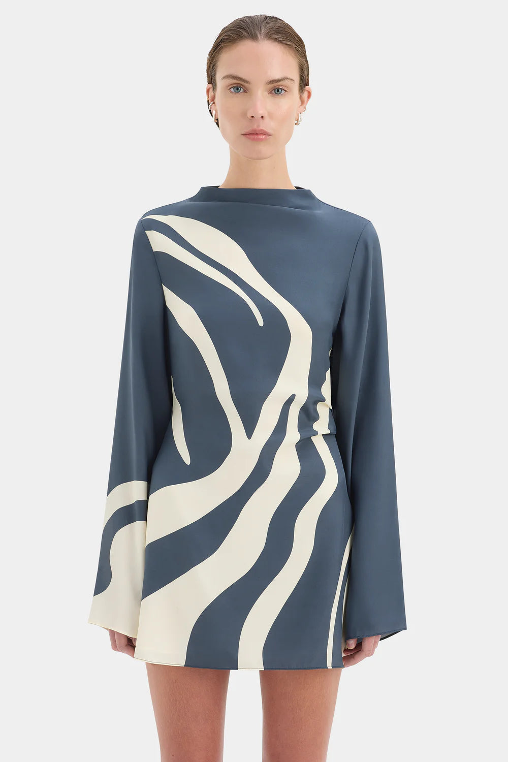 Lilou Long Sleeve Mini Dress - Liora Charcoal Blue