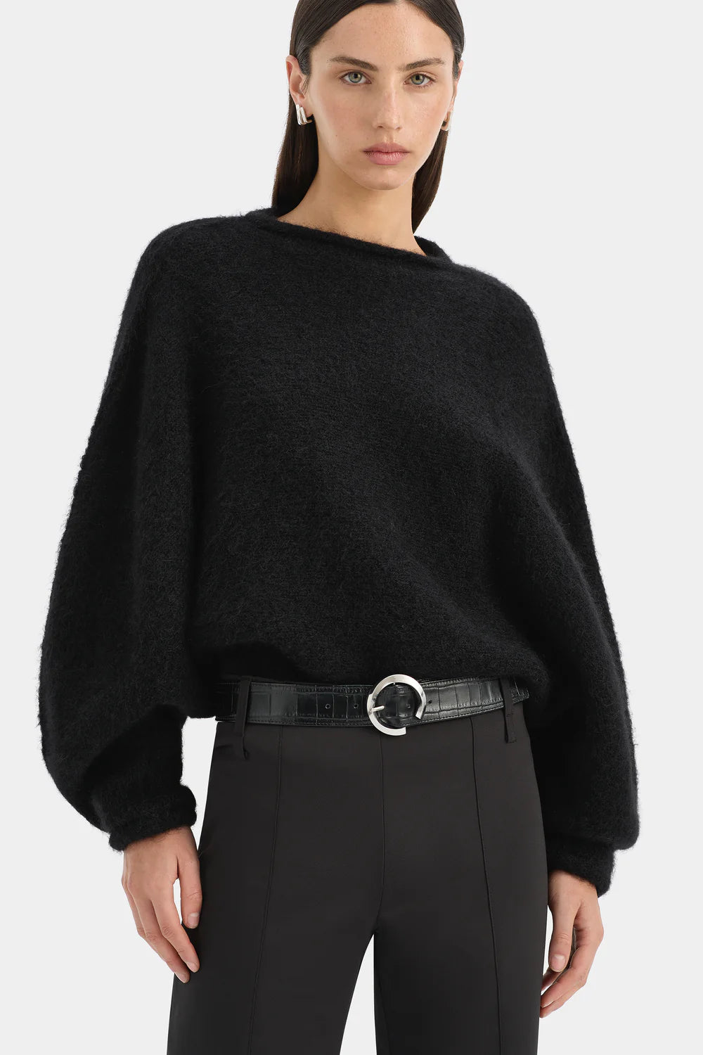 Lady in a black mohair sweater