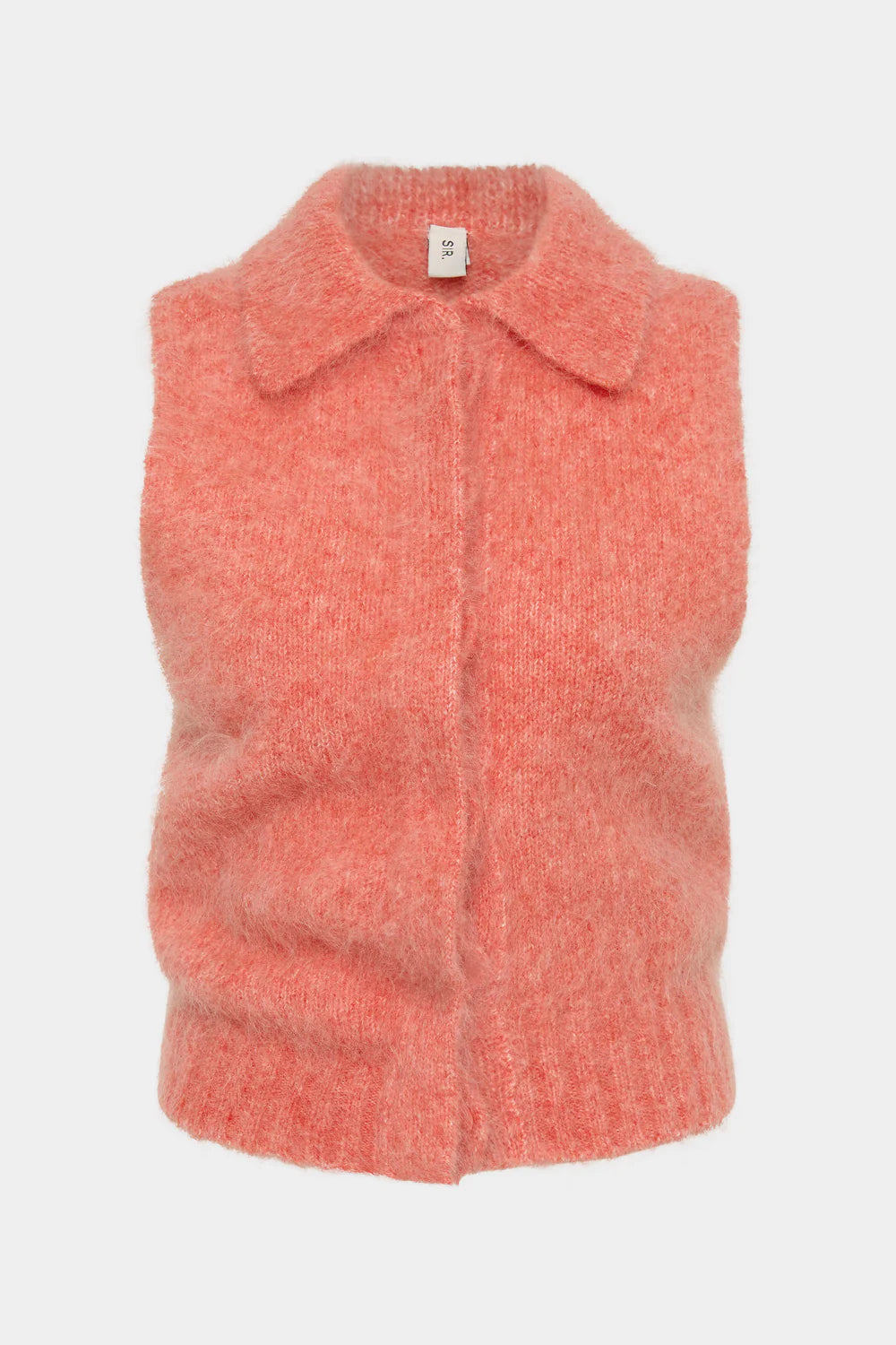 Pink sleeveless sweater vest on a white background