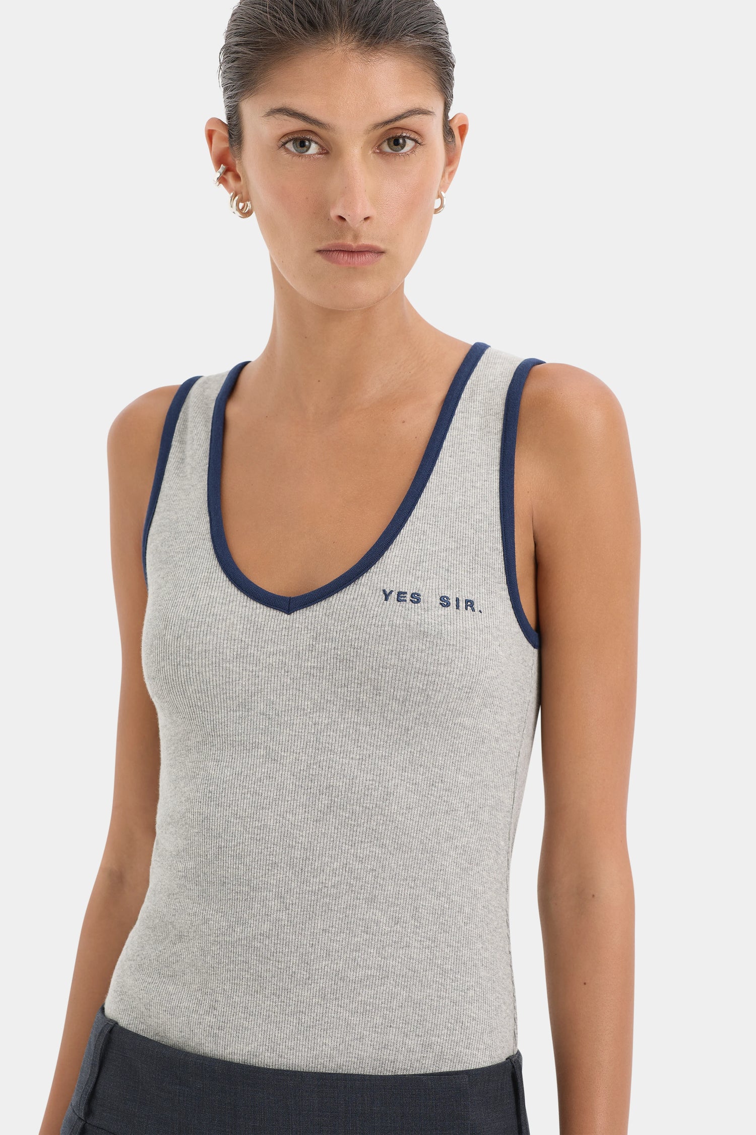 Yes SIR Ribbed Tank - Grey Marle