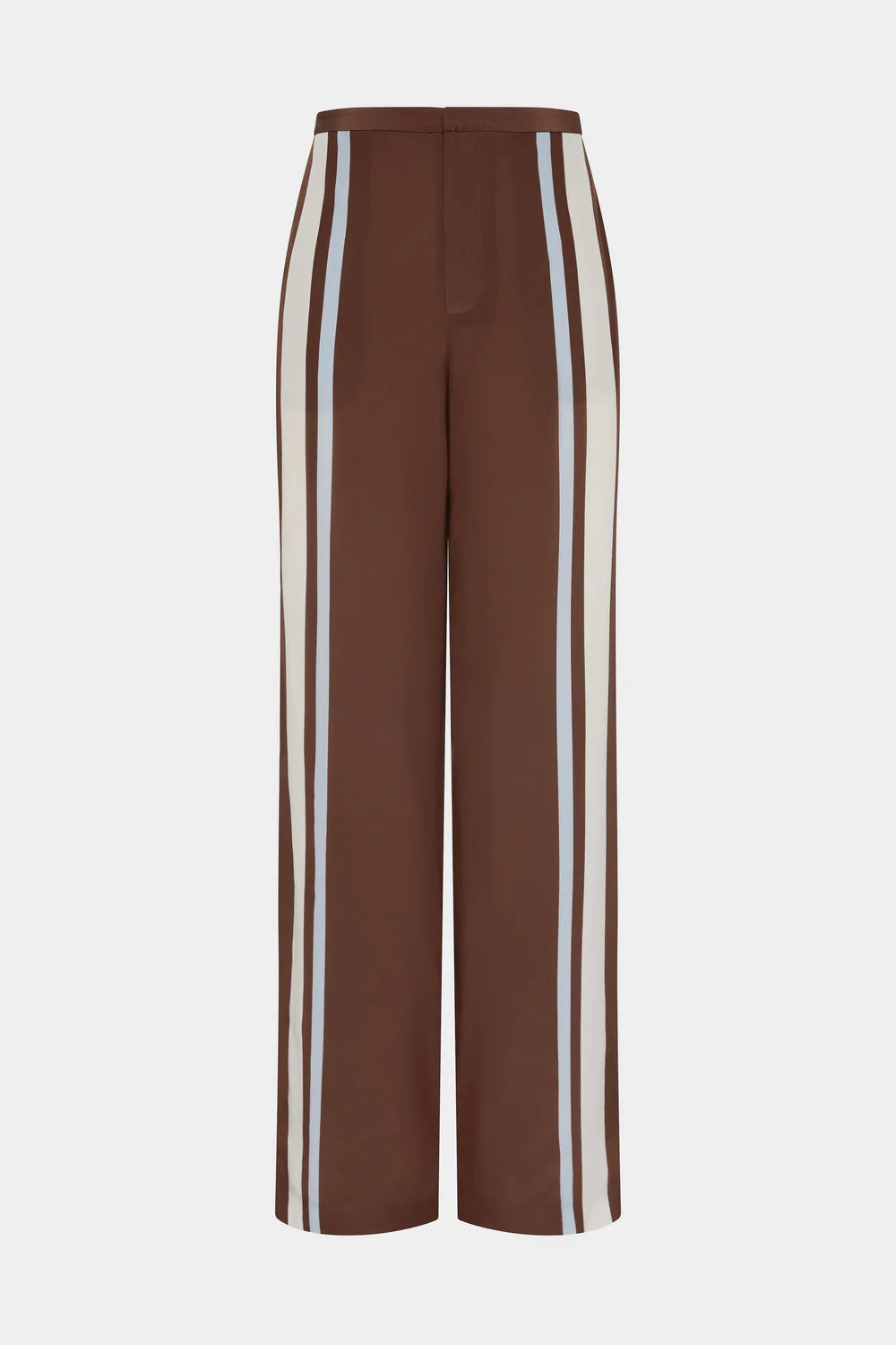 Brown pants with white stripes on a light beige background