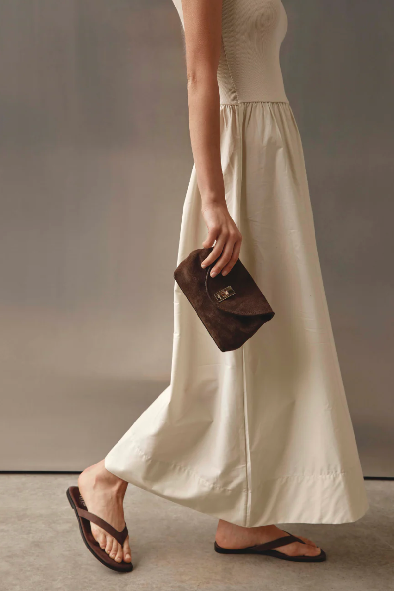 Sloane Mini Dark Choc Suede Crossbody Clutch