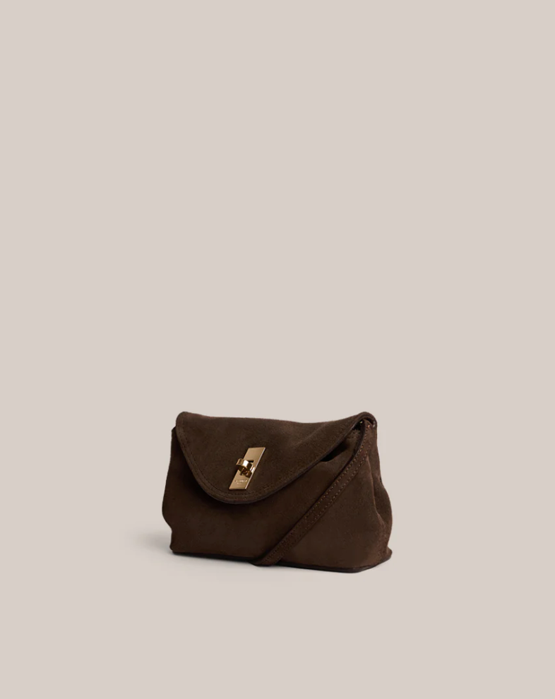 Sloane Mini Dark Choc Suede Crossbody Clutch