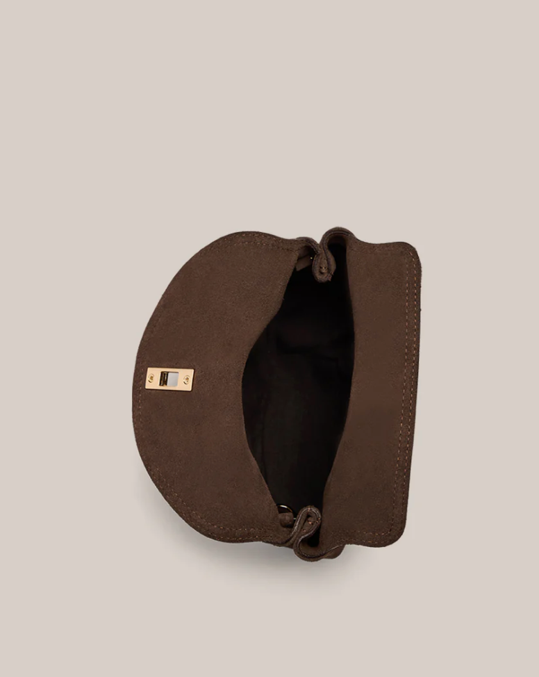 Sloane Mini Dark Choc Suede Crossbody Clutch