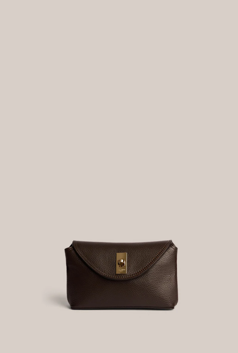 Sloane Mini Dark Choc Leather Crossbody Clutch