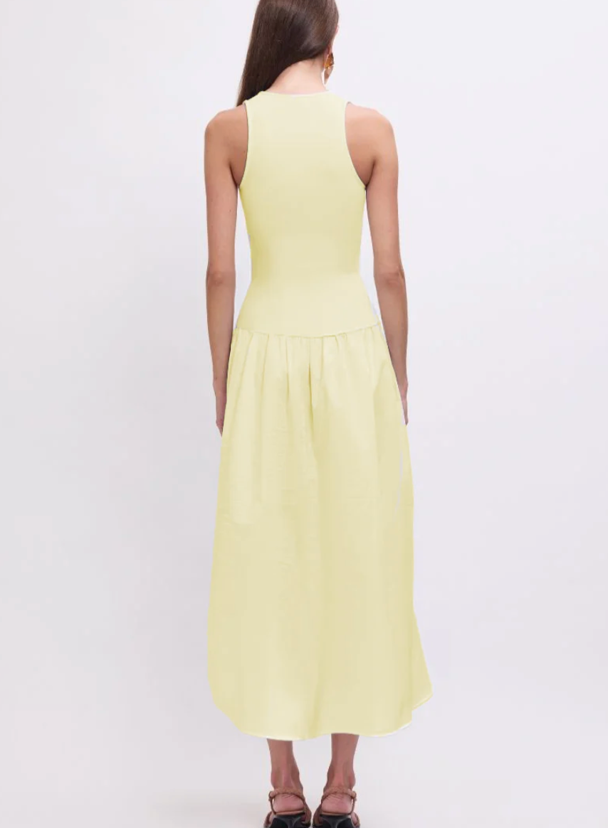 Naples Drop Waist Midi Dress - Lemon