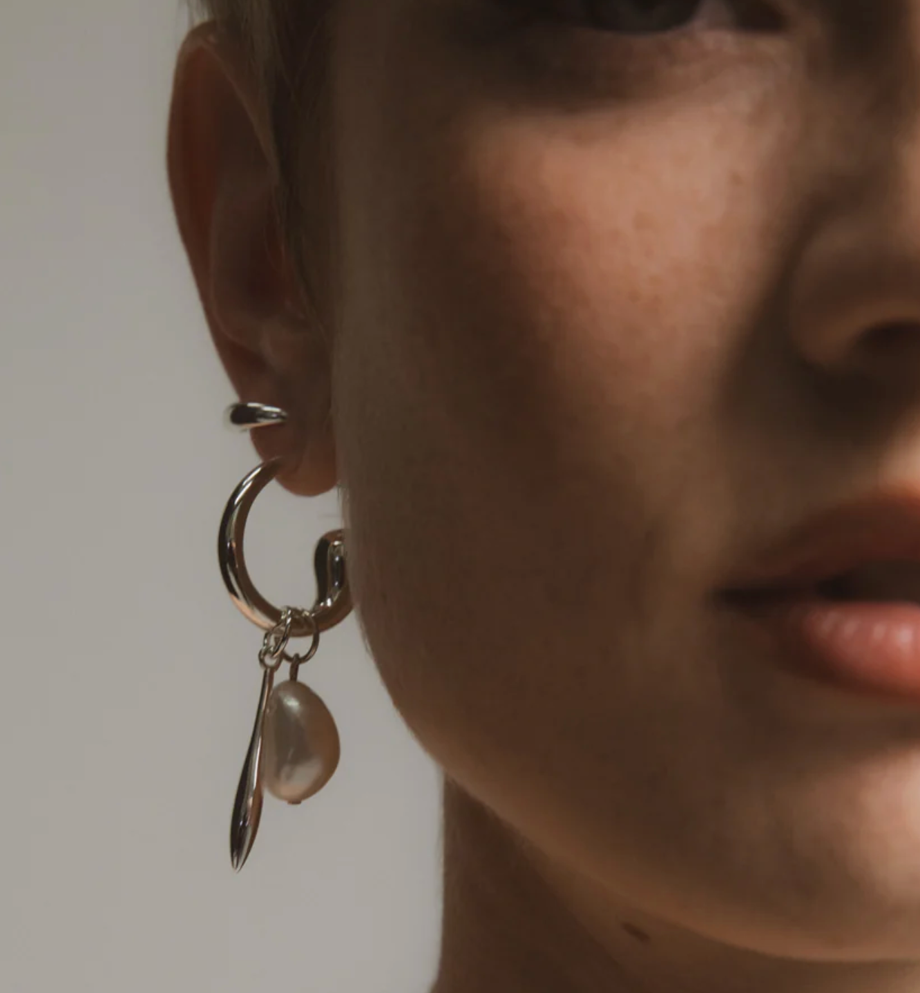 Swirl Statement Charm Earrings - 18k Gold + Freshwater Pearl