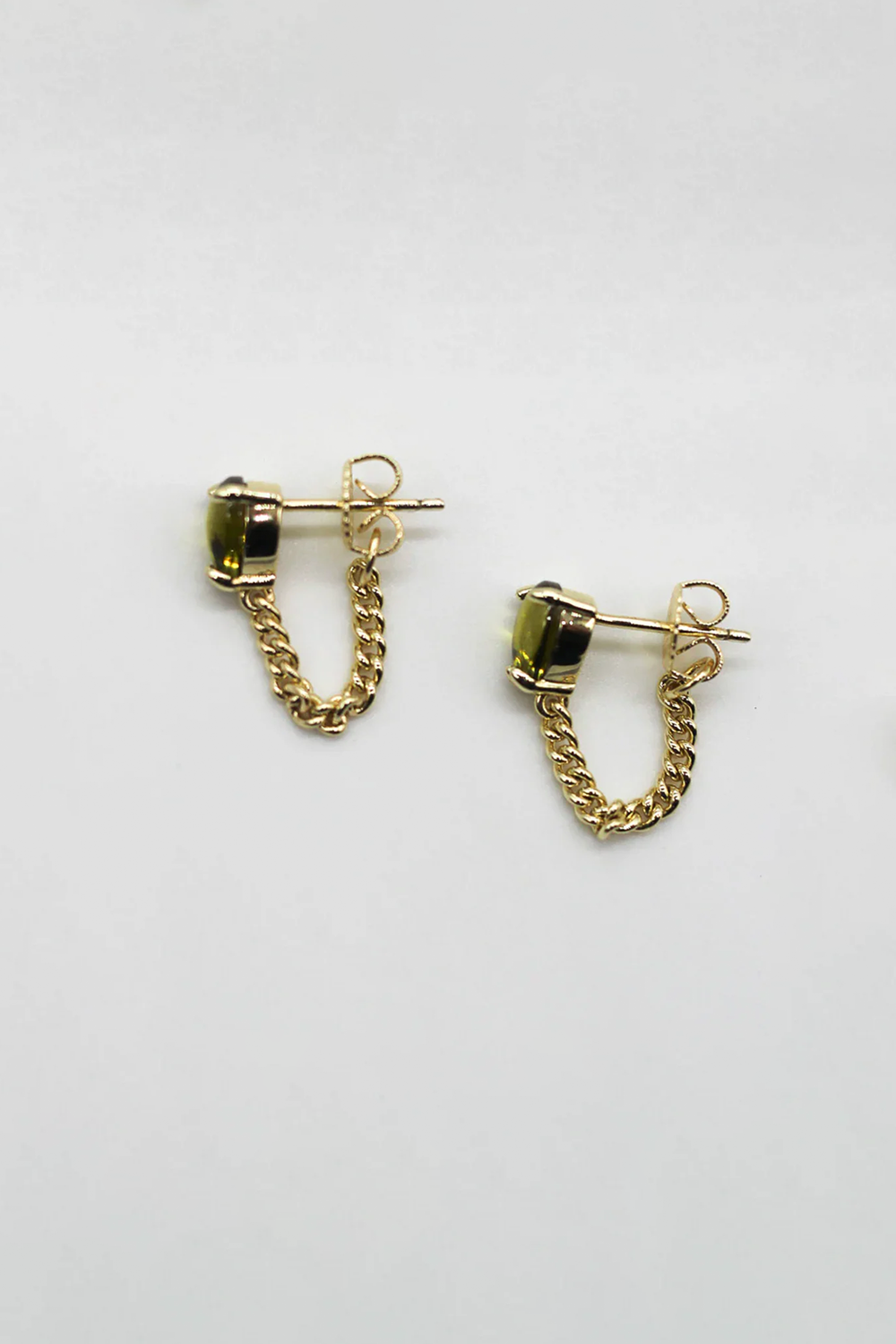 Annie Chain Studs - 18k Gold Plating + Peridot