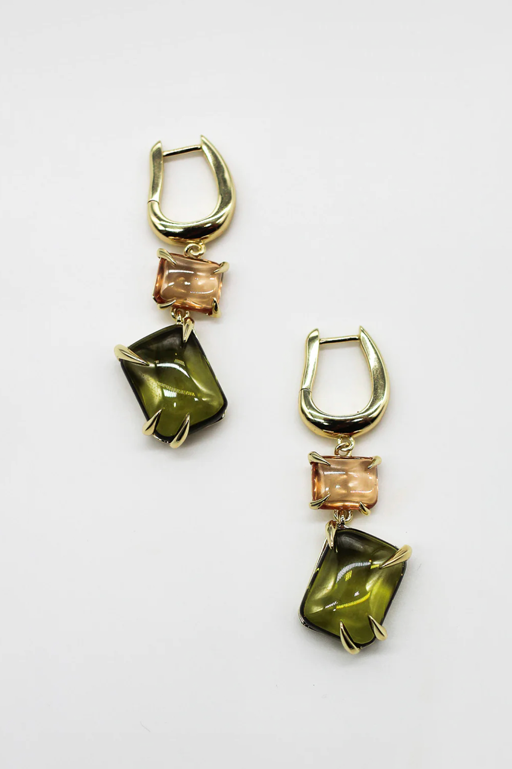 Double Drop Claw Earrings - Brass + 18k Gold with Citrine + Peridot