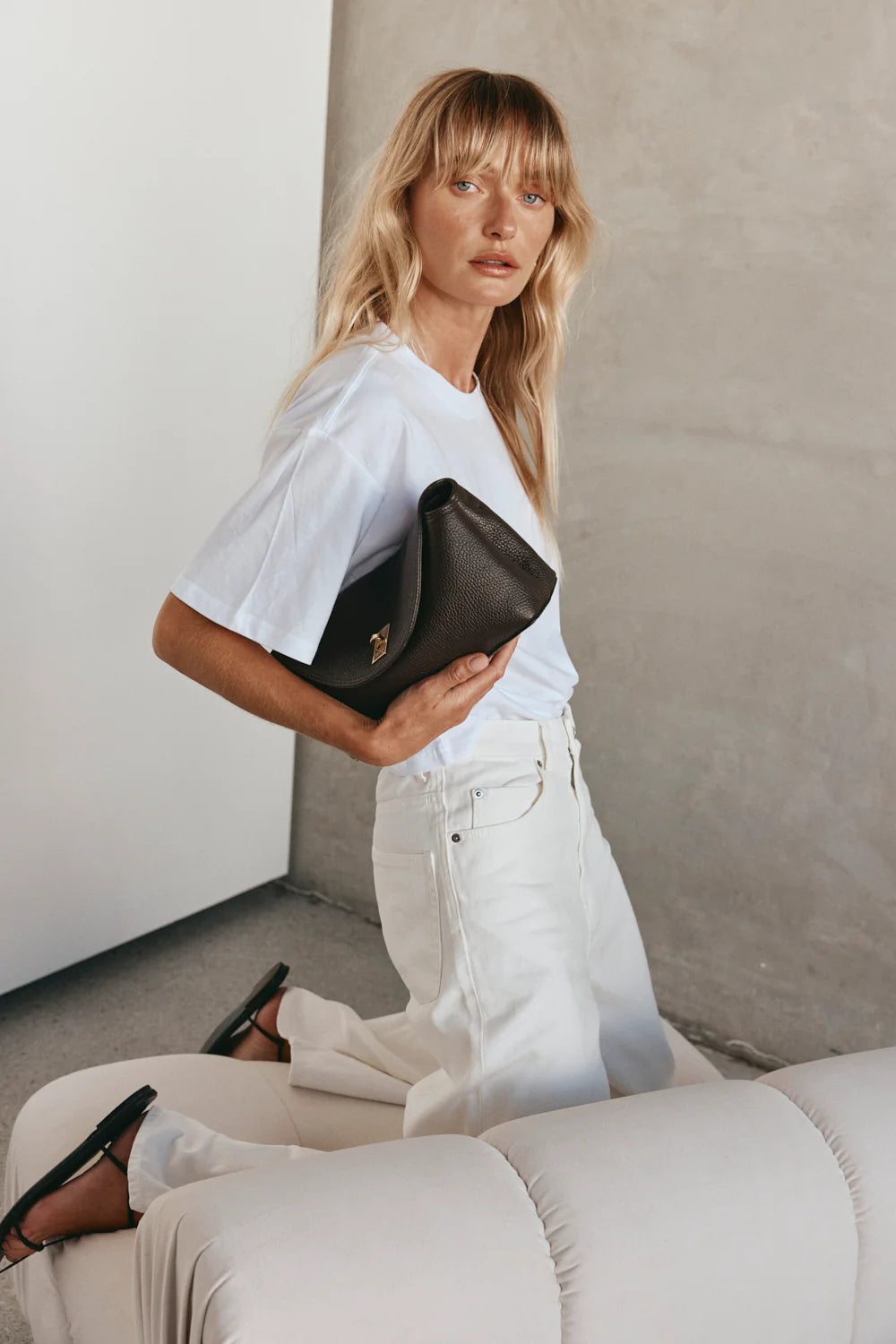 Sloane Dark Choc Leather Convertible Clutch