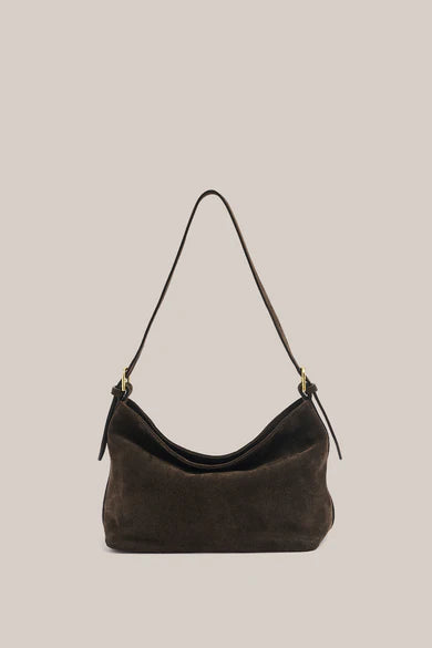 Eden Dark Chocolate Suede Shoulder Bag