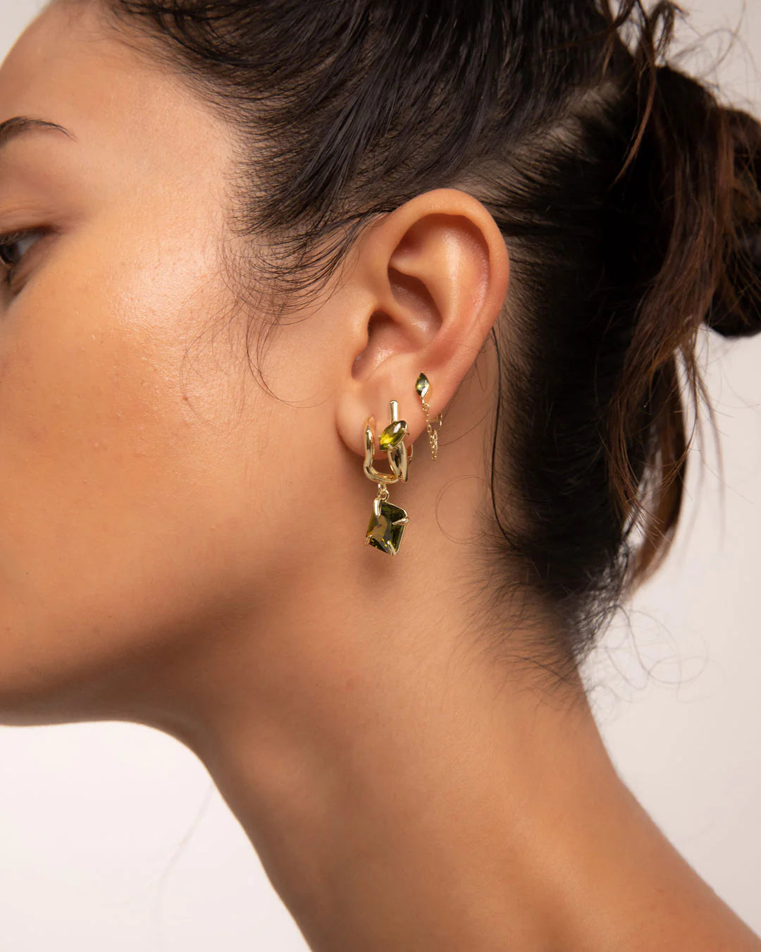 Wave Huggies with Peridot: 18k Gold Plating + CZ Peridot