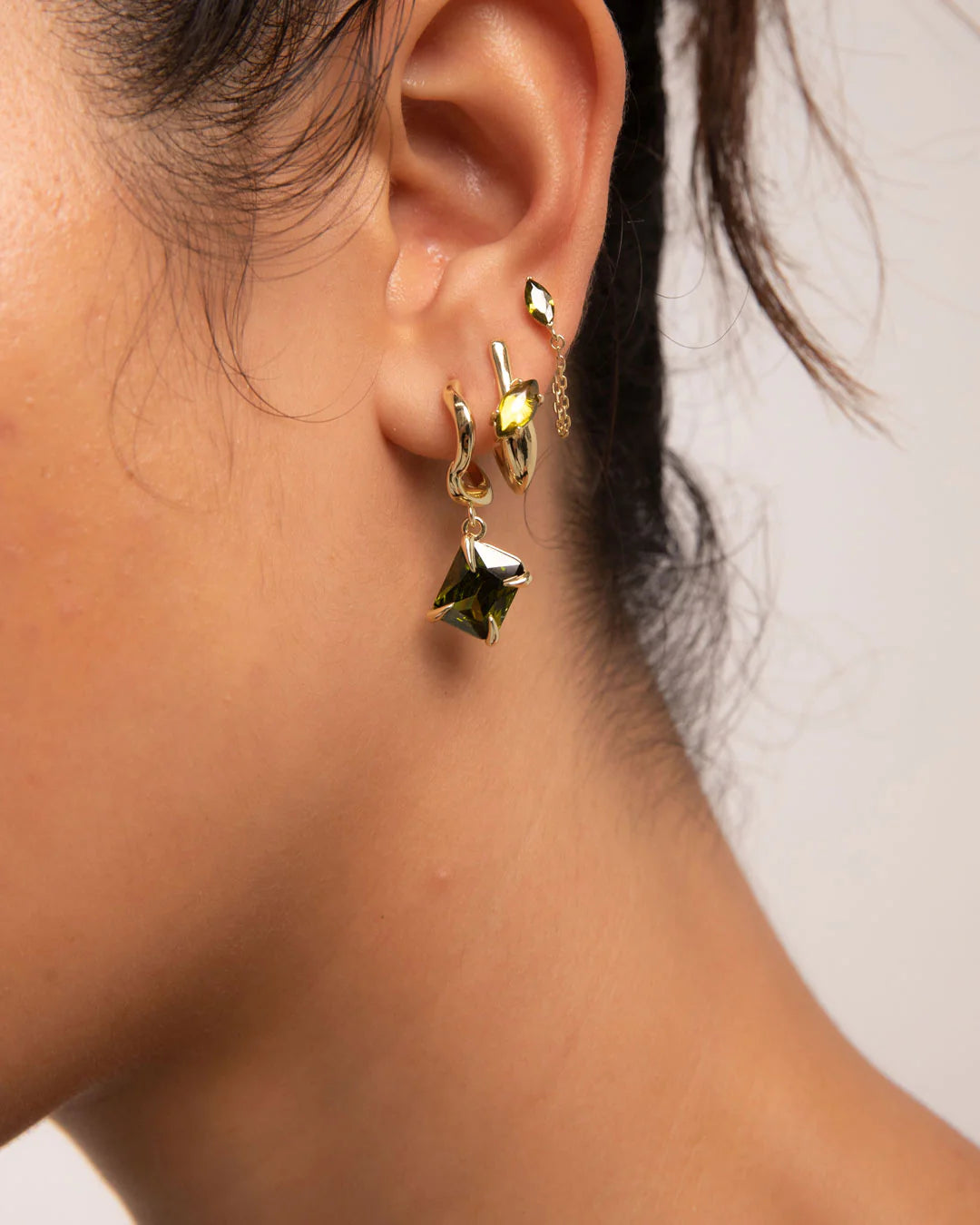 Wave Huggies with Peridot: 18k Gold Plating + CZ Peridot