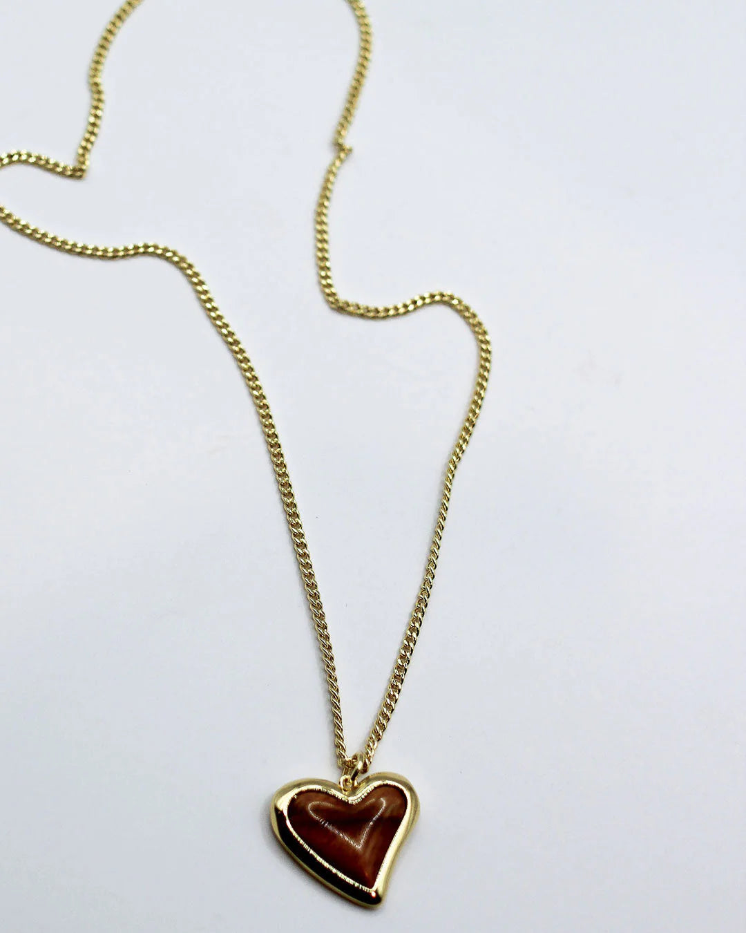 Whitney Heart Pendant Necklace - Tigers Eye