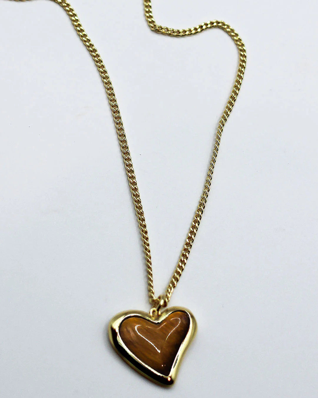 Whitney Heart Pendant Necklace - Tigers Eye