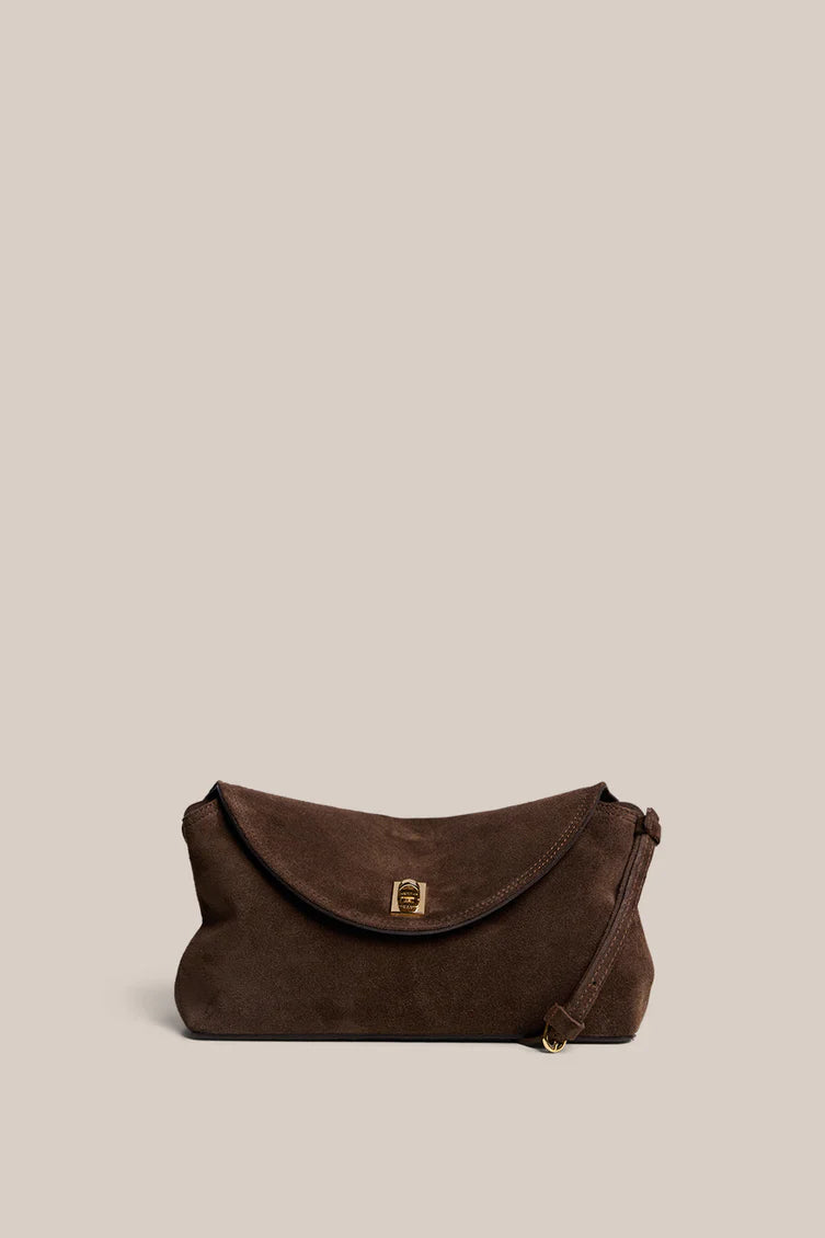 Sloane Classic Dark Chocolate Suede Clutch
