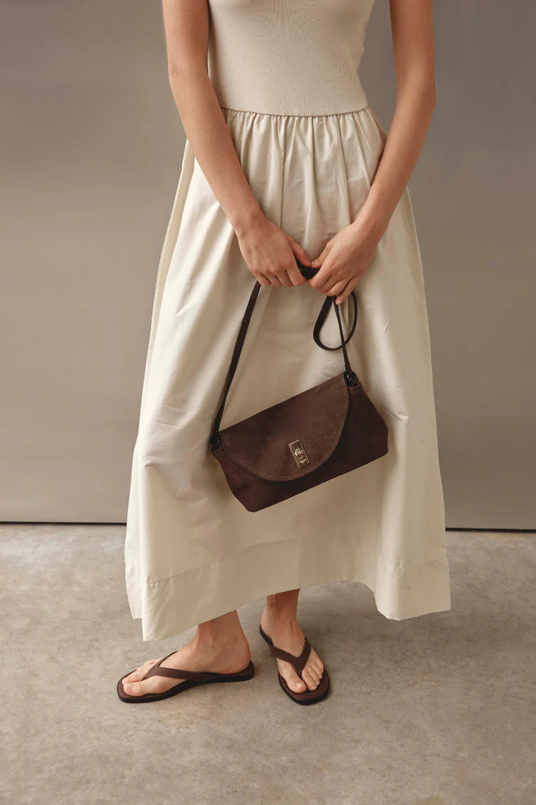 Sloane Classic Dark Chocolate Suede Clutch