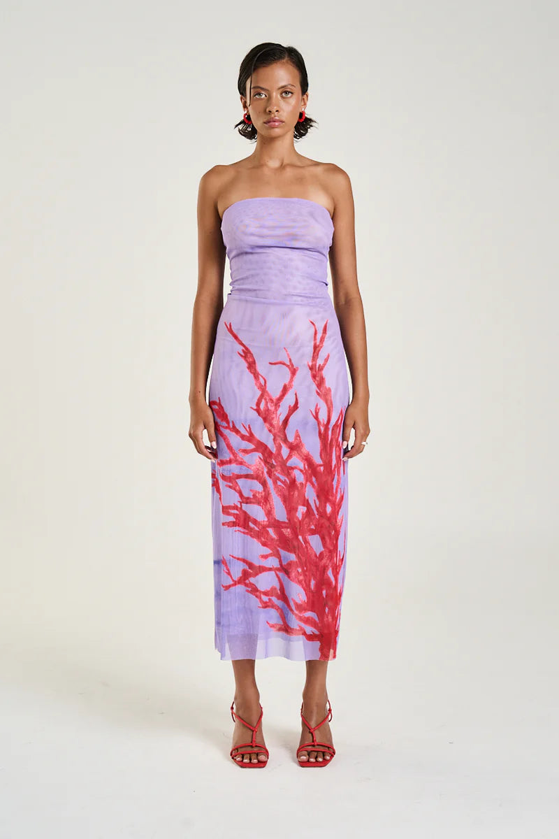 Strapless Mesh Dress - Coral