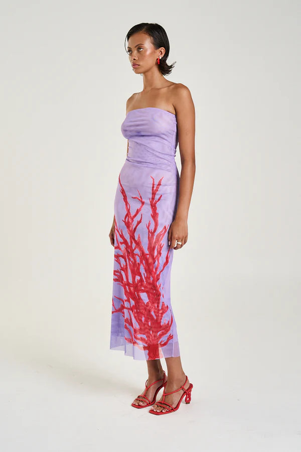 Strapless Mesh Dress - Coral